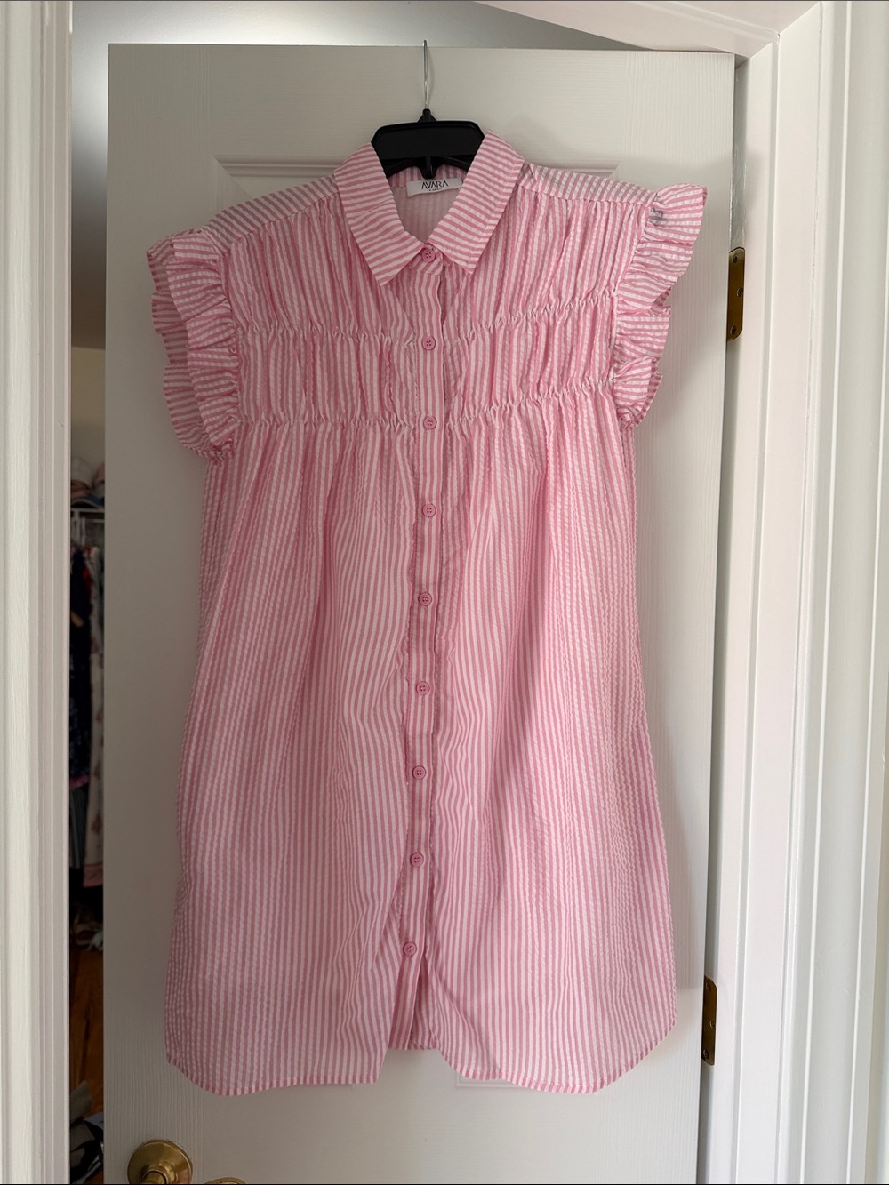 Pink Striped Smocked Button-Front Casual Dress